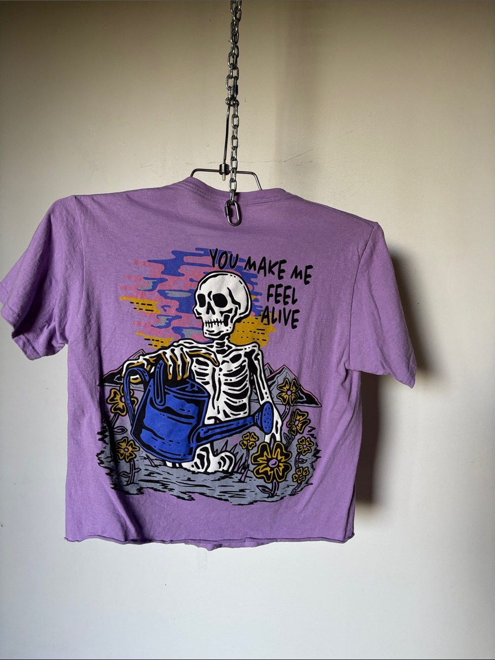 Plant Mom Skull & Flowers Cropped Tee Purple